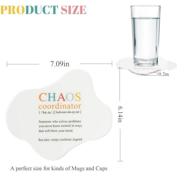 Funny Chaos Coordinator Acrylic Coaster Set Coffee Cup Desk Office Gift - Picture 3 of 8